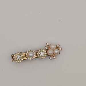 Gold-Tone Rhinestone & Faux Pearl Hair Clip Barrette
